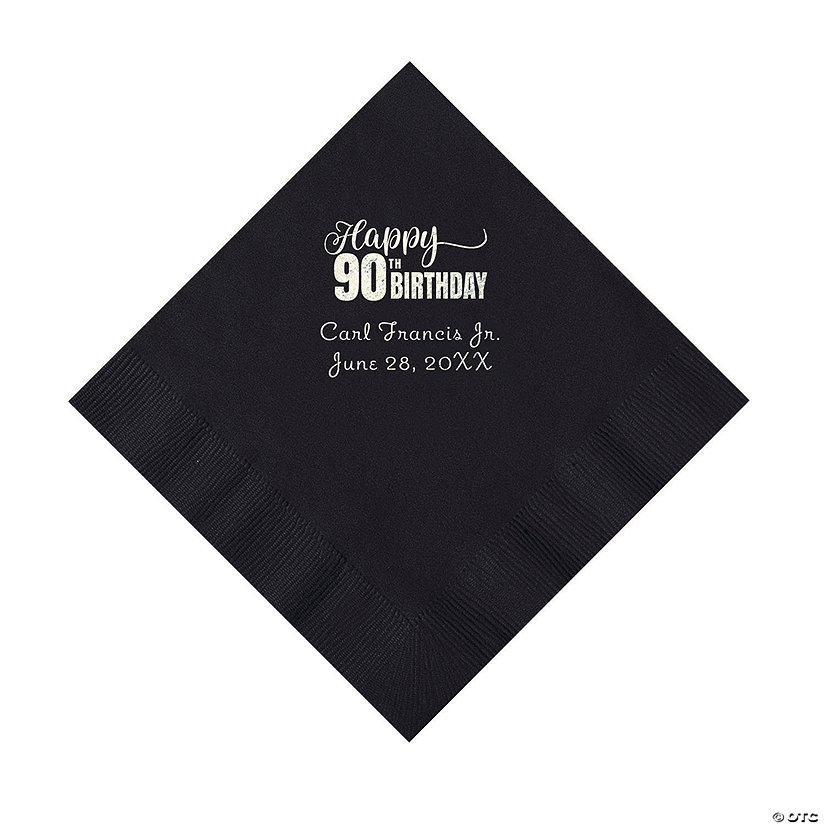Black 90th Birthday Personalized Napkins with Silver Foil - 50 Pc. Luncheon Image Thumbnail