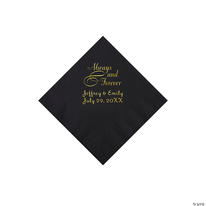 Black Always & Forever Personalized Napkins with Gold Foil - Beverage Image Thumbnail