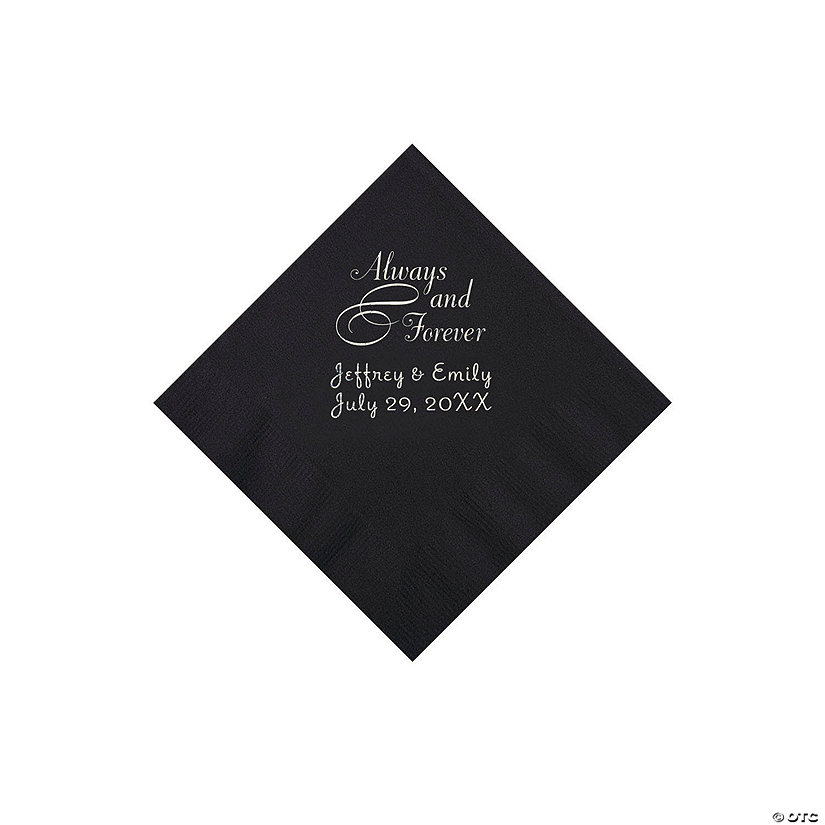 Black Always & Forever Personalized Napkins with Silver Foil - Beverage Image Thumbnail