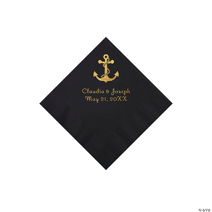 Black Anchor Personalized Napkins with Gold Foil - Beverage Image Thumbnail