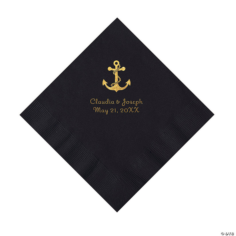 Black Anchor Personalized Napkins with Gold Foil - Luncheon Image Thumbnail
