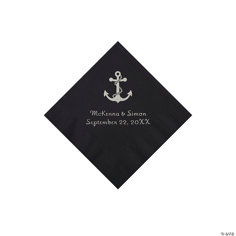 Black Anchor Personalized Napkins with Silver Foil - Beverage Image