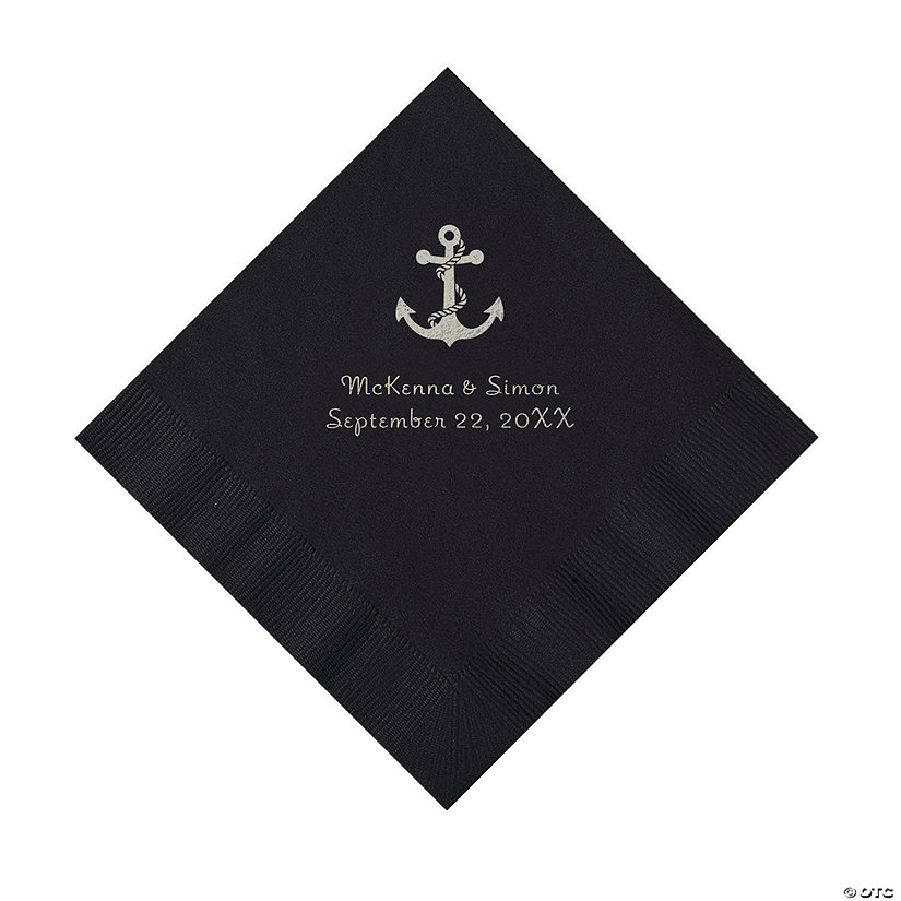 Black Anchor Personalized Napkins with Silver Foil - Luncheon Image Thumbnail