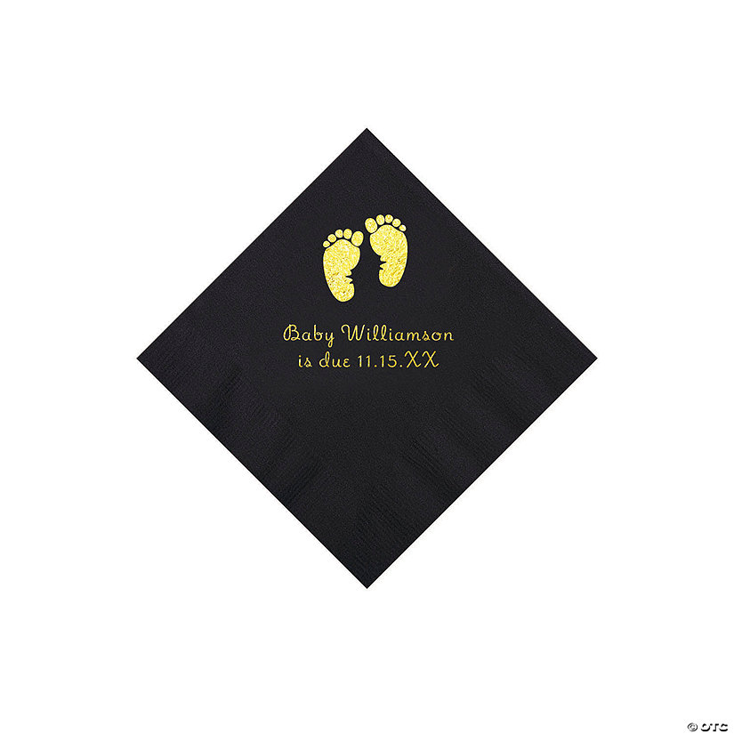 Black Baby Feet Personalized Napkins with Gold Foil - 50 Pc. Beverage Image