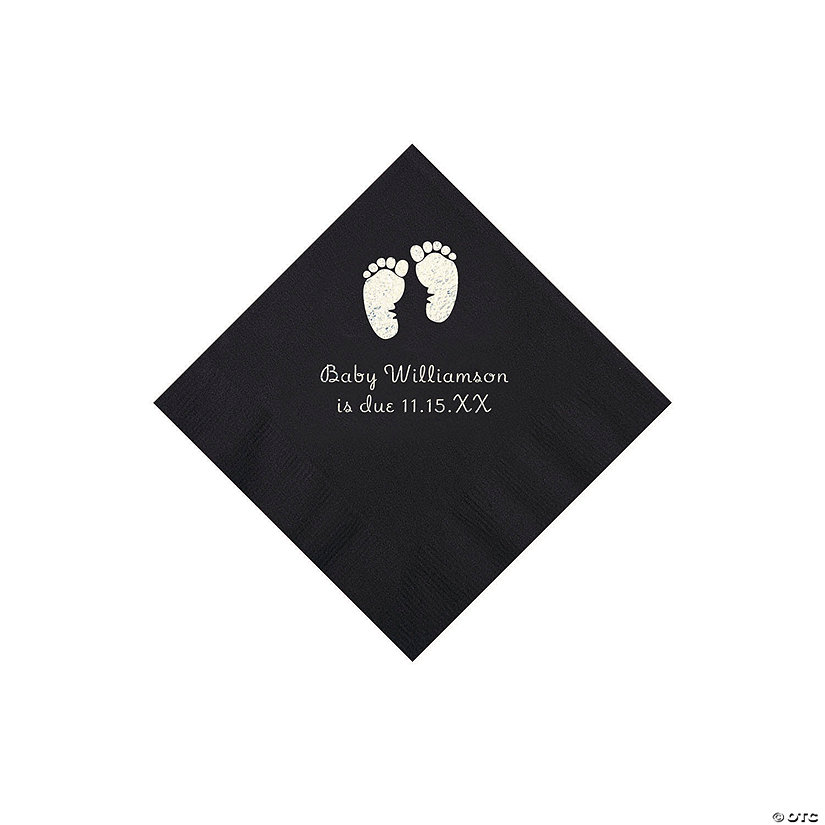 Black Baby Feet Personalized Napkins with Silver Foil - 50 Pc. Beverage Image Thumbnail