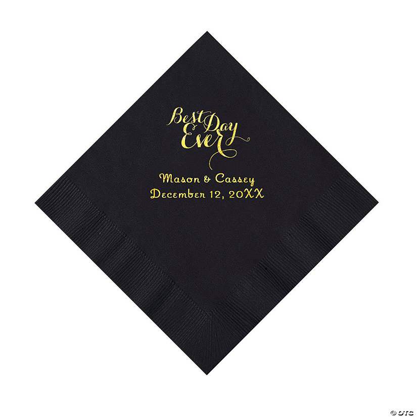 Black Best Day Ever Personalized Napkins with Gold Foil - Luncheon Image Thumbnail