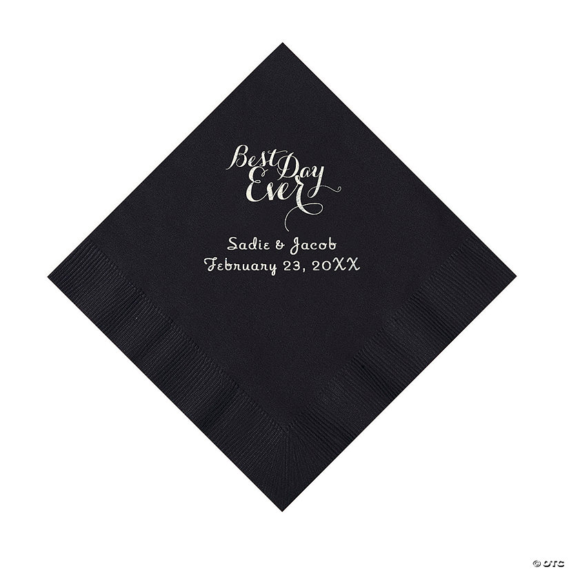 Black Best Day Ever Personalized Napkins with Silver Foil - Luncheon Image Thumbnail