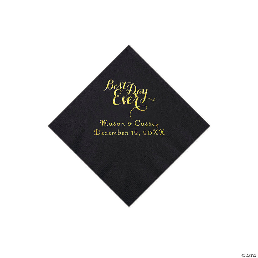 Black Best Day Personalized Napkins with Gold Foil Beverage