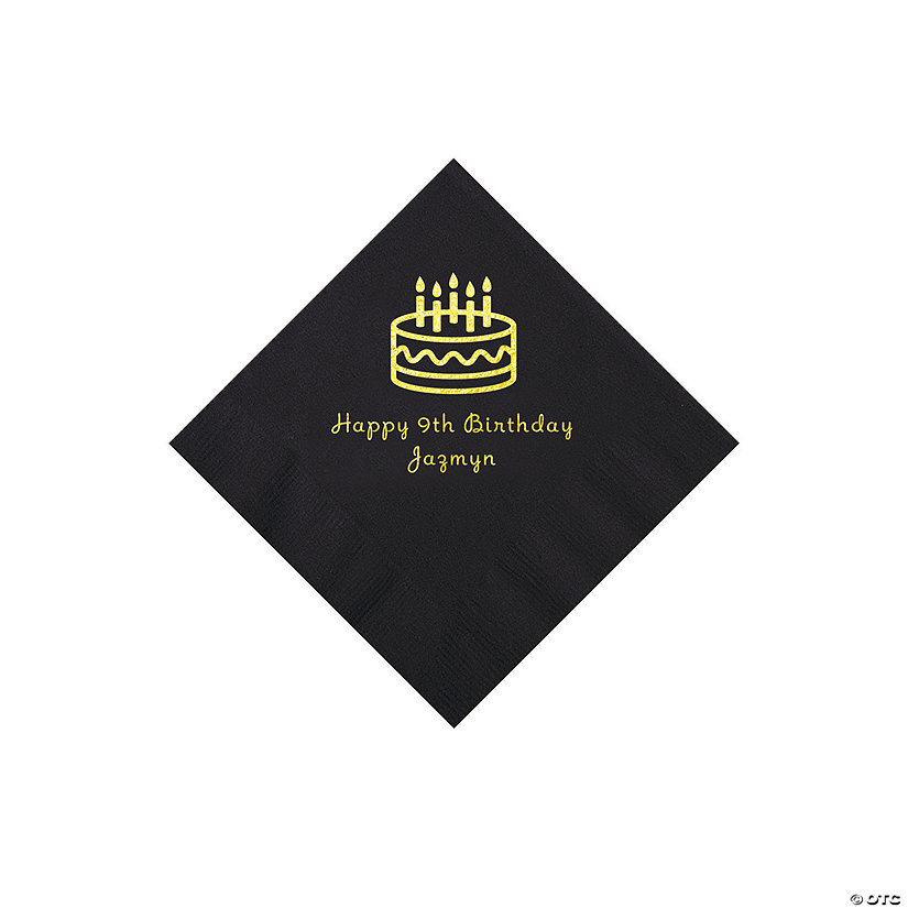 Black Birthday Cake Personalized Napkins with Gold Foil - 50 Pc. Beverage Image Thumbnail