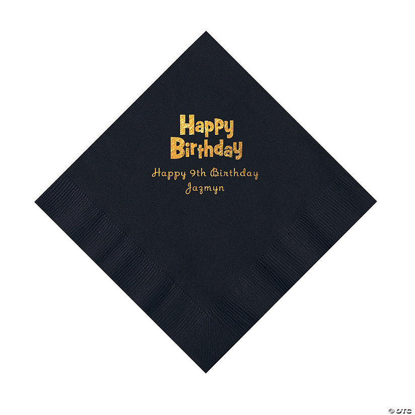 Black Birthday Personalized Napkins with Gold Foil - 50 Pc. Luncheon Image