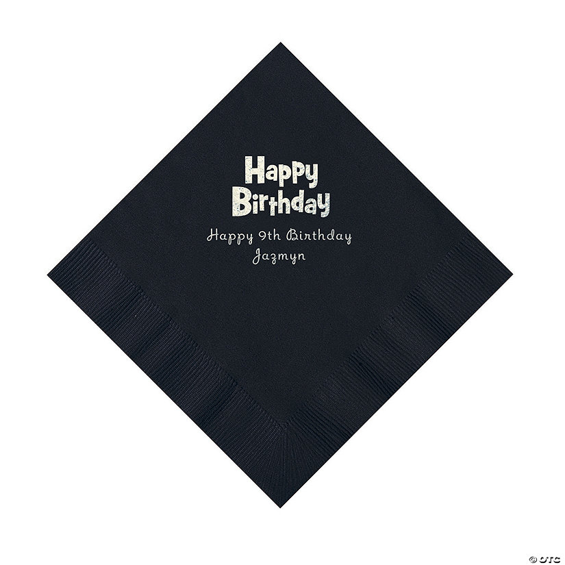 Black Birthday Personalized Napkins with Silver Foil - 50 Pc. Luncheon Image