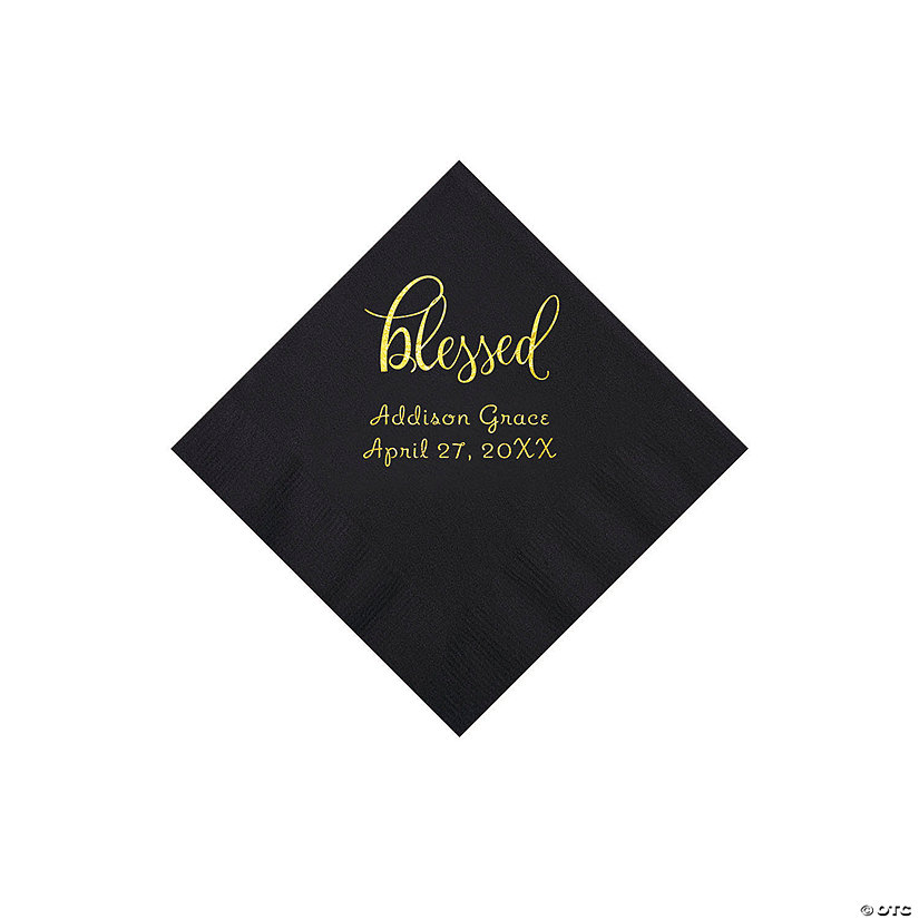 Black Blessed Personalized Napkins with Gold Foil - 50 Pc. Beverage Image Thumbnail
