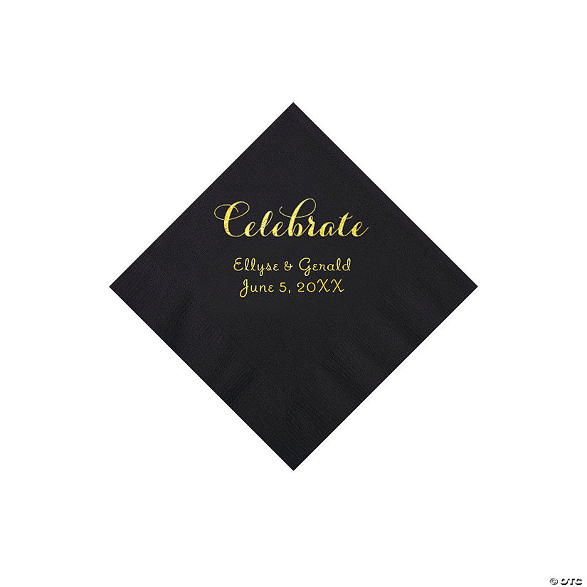 Black Celebrate Personalized Napkins with Gold Foil - Beverage Image Thumbnail