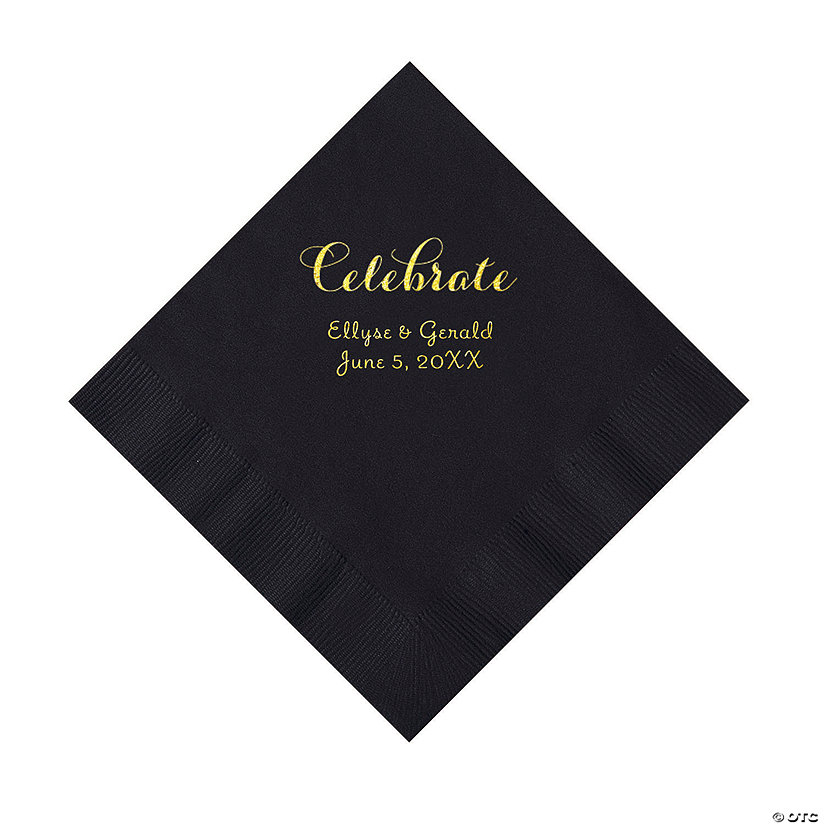Black Celebrate Personalized Napkins with Gold Foil - Luncheon Image Thumbnail