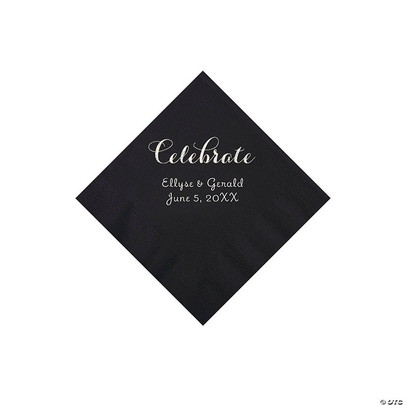 Black Celebrate Personalized Napkins with Silver Foil - Beverage Image Thumbnail