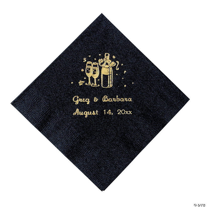 Black Champagne Personalized Napkins with Gold Foil - 50 Pc. Beverage Image