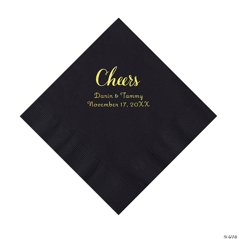 Black Cheers Personalized Napkins with Gold Foil - Luncheon Image Thumbnail