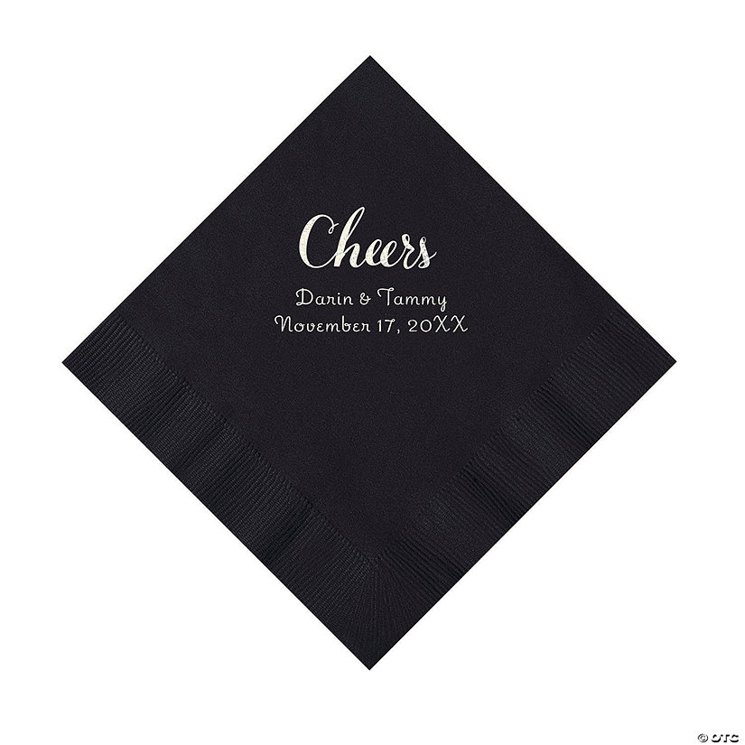 Black Cheers Personalized Napkins with Silver Foil - Luncheon Image Thumbnail
