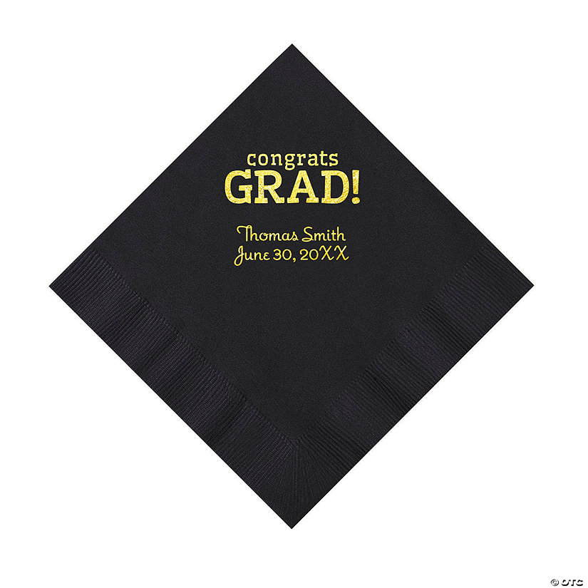 Black Congrats Grad Personalized Napkins with Gold Foil - 50 Pc. Luncheon Image