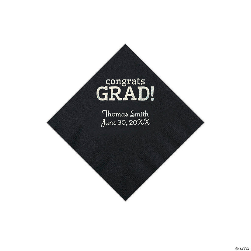 Black Congrats Grad Personalized Napkins with Silver Foil - 50 Pc. Beverage Image Thumbnail