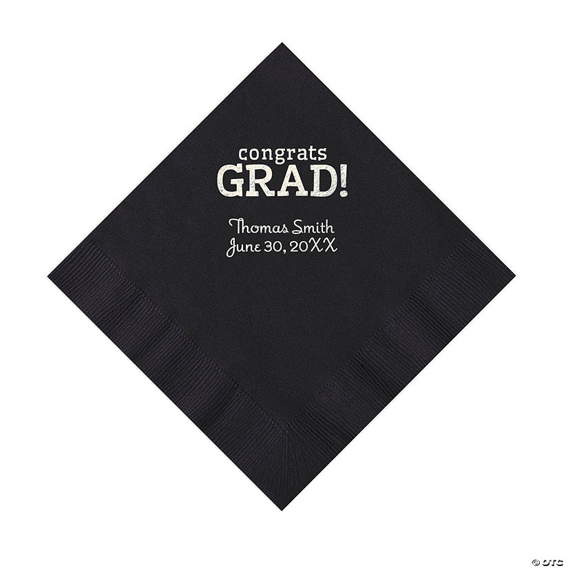 Black Congrats Grad Personalized Napkins with Silver Foil - 50 Pc. Luncheon Image
