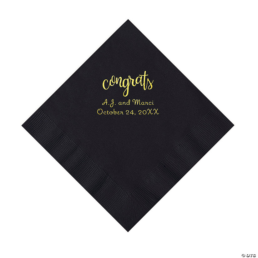 Black Congrats Personalized Napkins with Gold Foil - Luncheon Image Thumbnail