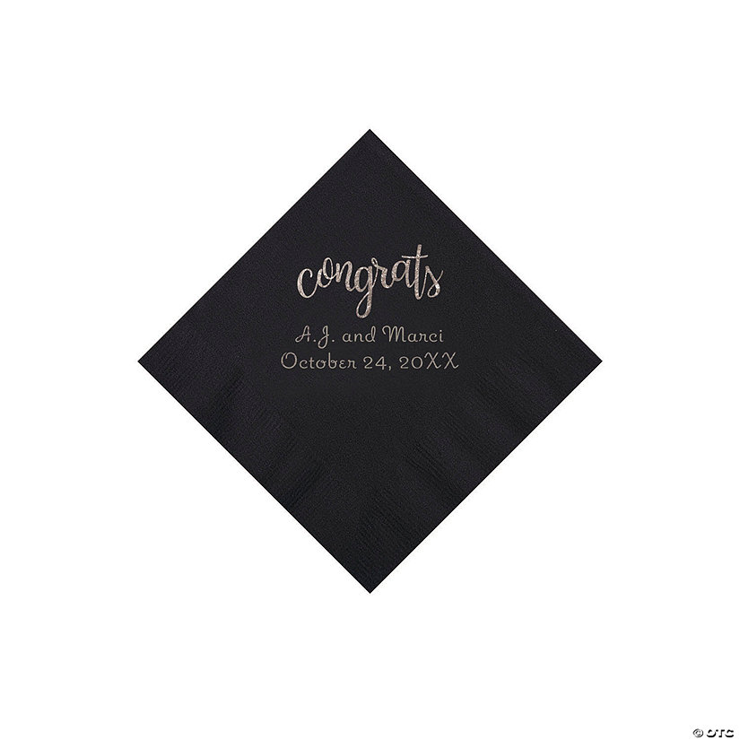 Black Congrats Personalized Napkins with Silver Foil - Beverage Image Thumbnail
