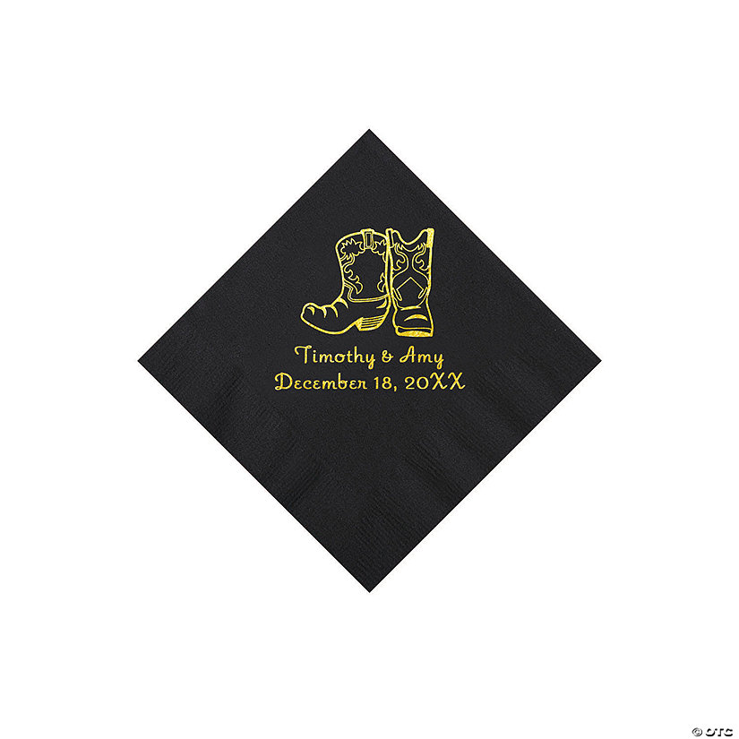 Black Cowboy Boots Personalized Napkins with Gold Foil - Beverage Image Thumbnail