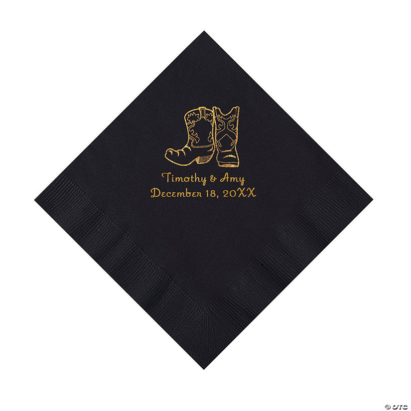 Black Cowboy Boots Personalized Napkins with Gold Foil - Luncheon Image Thumbnail