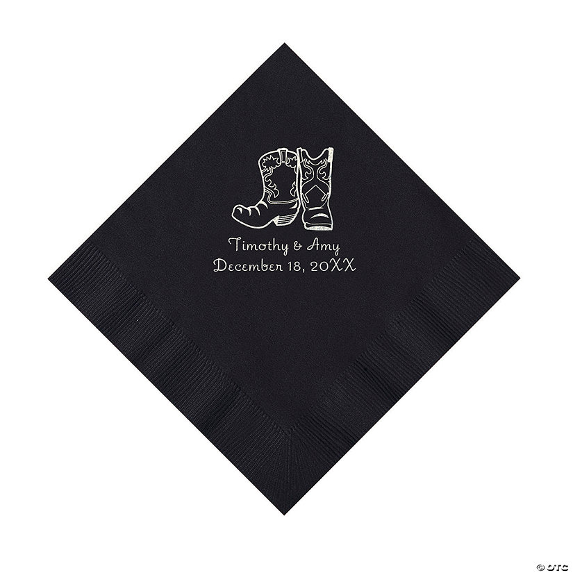 Black Cowboy Boots Personalized Napkins with Silver Foil - Luncheon Image Thumbnail