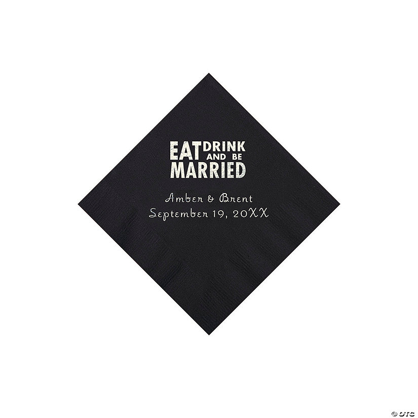 Black Eat, Drink And Be Married Napkins with Silver Foil - 50 Pc. Beverage Image Thumbnail