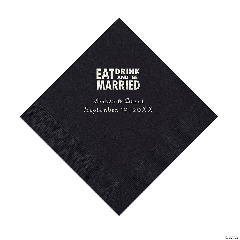 Black Eat, Drink And Be Married Napkins with Silver Foil - 50 Pc. Luncheon Image Thumbnail