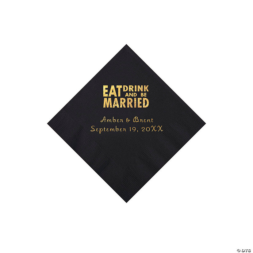 Black Eat Drink & Be Married Personalized Napkins with Gold Foil - 50 Pc. Beverage Image