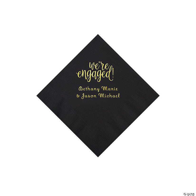 Black Engaged Personalized Napkins with Gold Foil - Beverage Image Thumbnail