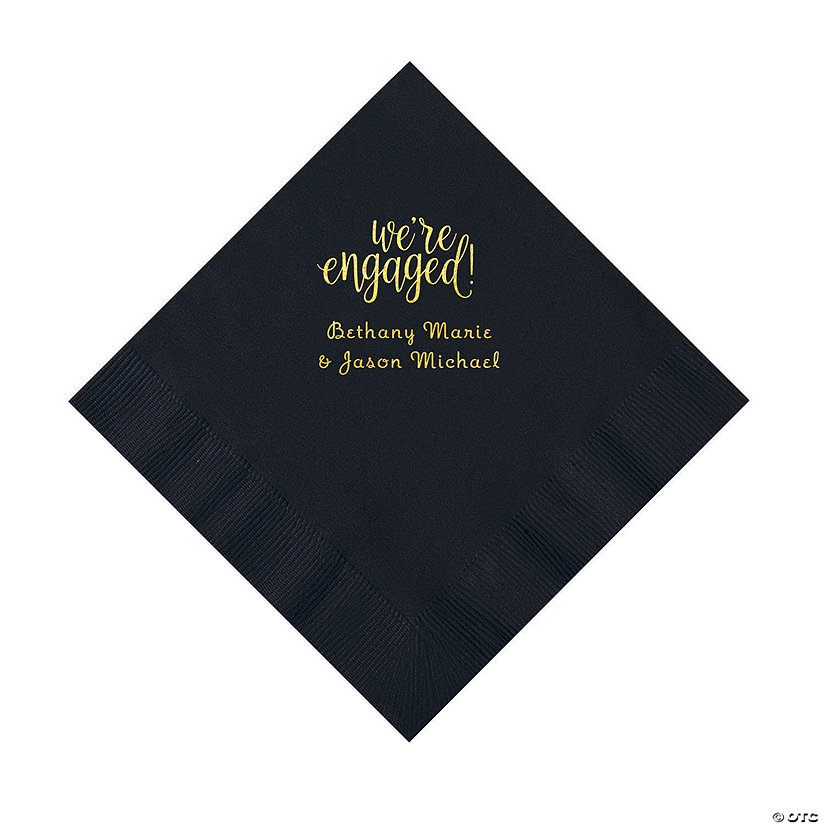 Black Engaged Personalized Napkins with Gold Foil &#8211; Luncheon Image Thumbnail