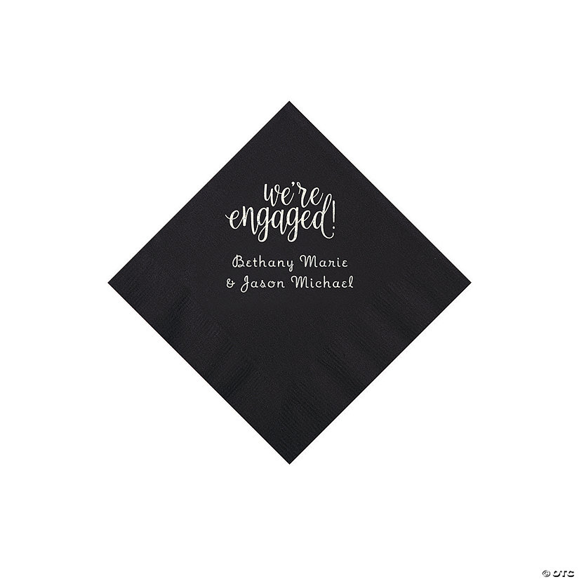 Black Engaged Personalized Napkins with Silver Foil - Beverage Image Thumbnail