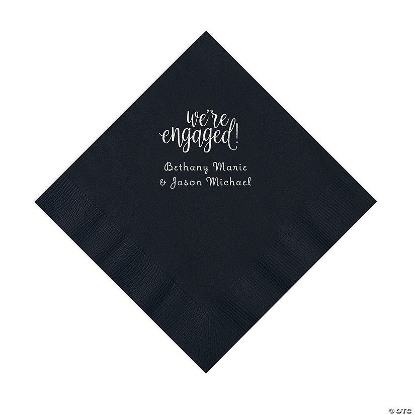 Black Engaged Personalized Napkins with Silver Foil &#8211; Luncheon Image Thumbnail