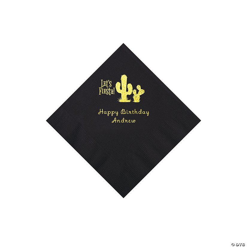 Black Fiesta Personalized Napkins with Gold Foil - 50 Pc. Beverage Image Thumbnail