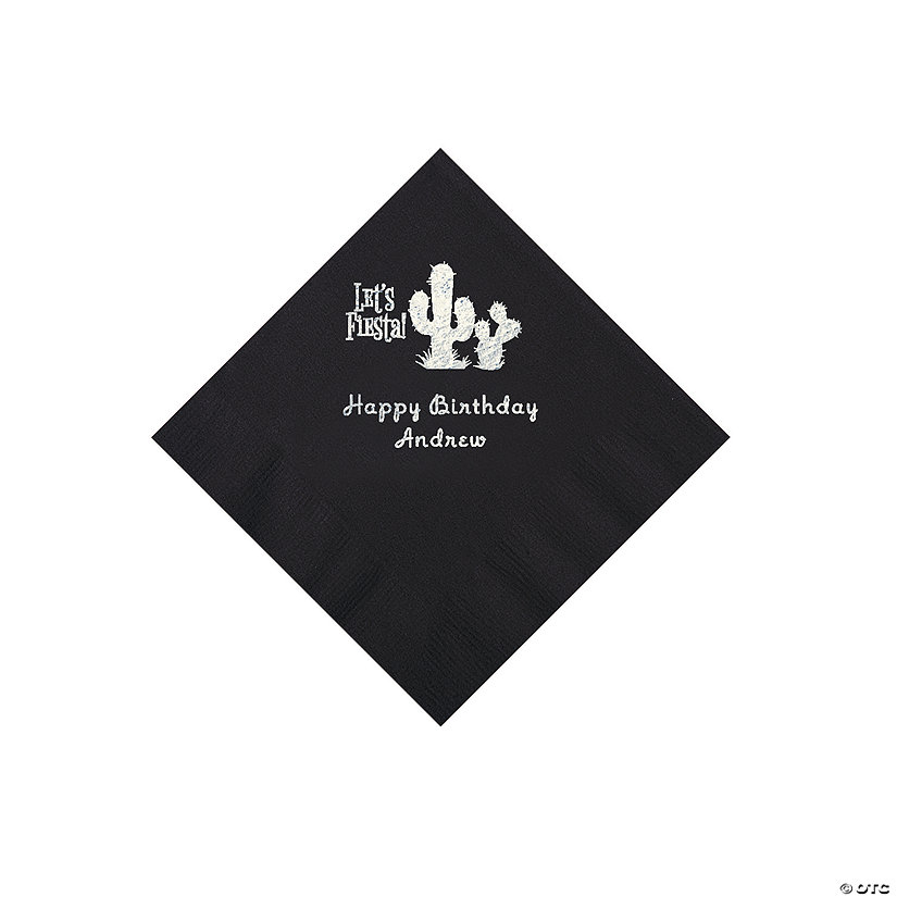 Black Fiesta Personalized Napkins with Silver Foil - 50 Pc. Beverage Image