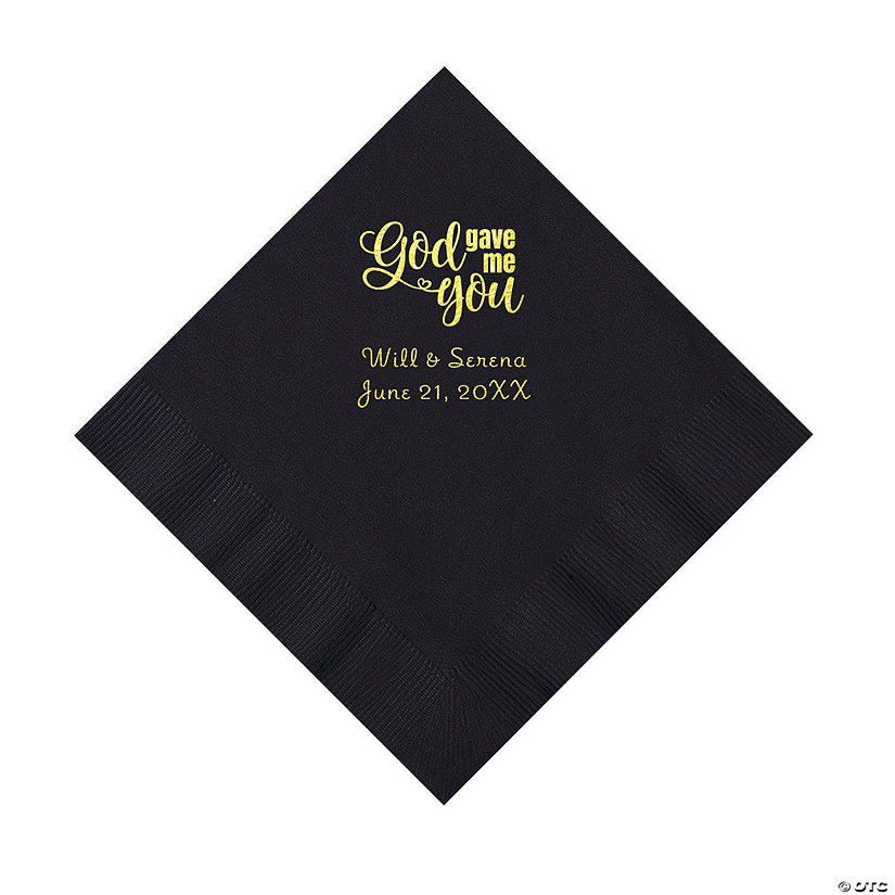 Black God Gave Me You Personalized Napkins with Gold Foil - Luncheon Image Thumbnail