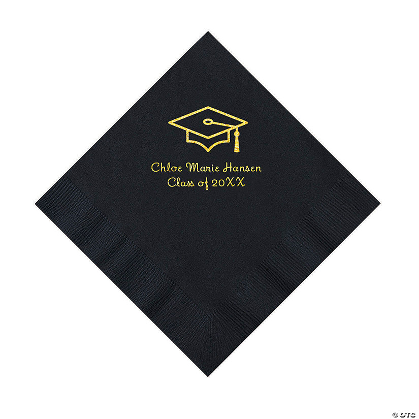 Black Grad Mortarboard Personalized Napkins with Gold Foil - 50 Pc. Luncheon Image
