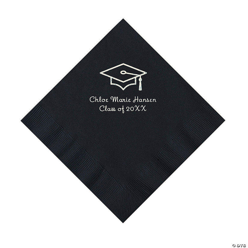 Black Grad Mortarboard Personalized Napkins with Silver Foil - 50 Pc. Luncheon Image Thumbnail