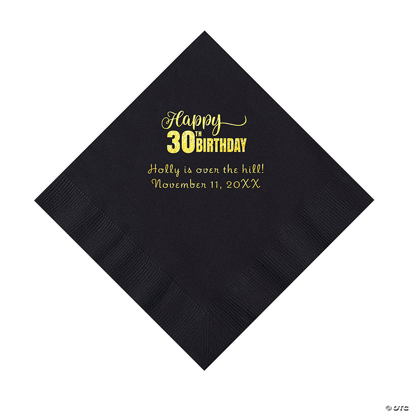 Black Happy 30<sup>th</sup> Birthday Personalized Napkins with Gold Foil - 50 Pc. Luncheon Image