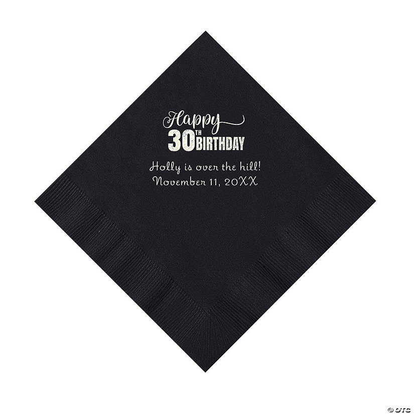 Black Happy 30<sup>th</sup> Birthday Personalized Napkins with Silver Foil - 50 Pc. Luncheon Image Thumbnail