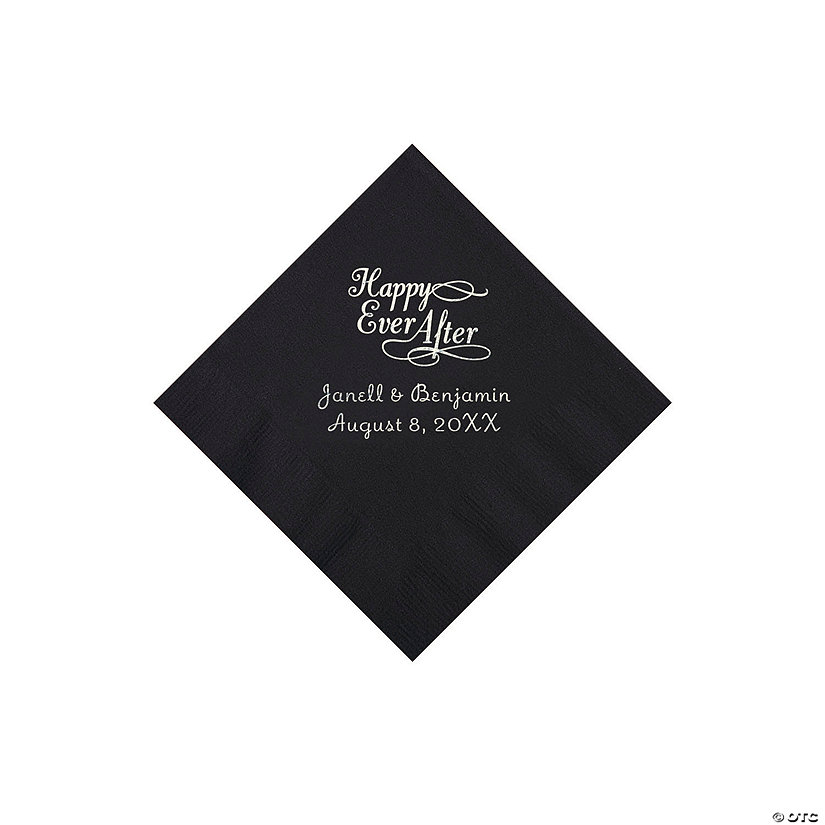 Black Happy Ever After Personalized Napkins - Beverage Image Thumbnail