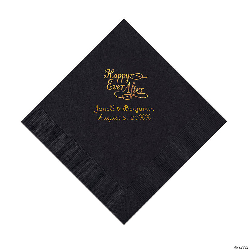 Black Happy Ever After Personalized Napkins with Gold Foil - Luncheon Image Thumbnail
