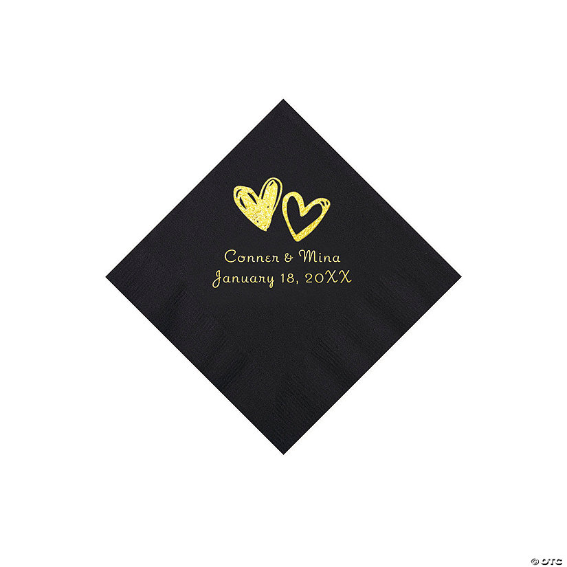 Black Hearts Personalized Napkins with Gold Foil - Beverage Image Thumbnail