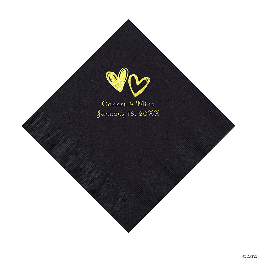 Black Hearts Personalized Napkins with Gold Foil - Luncheon Image Thumbnail