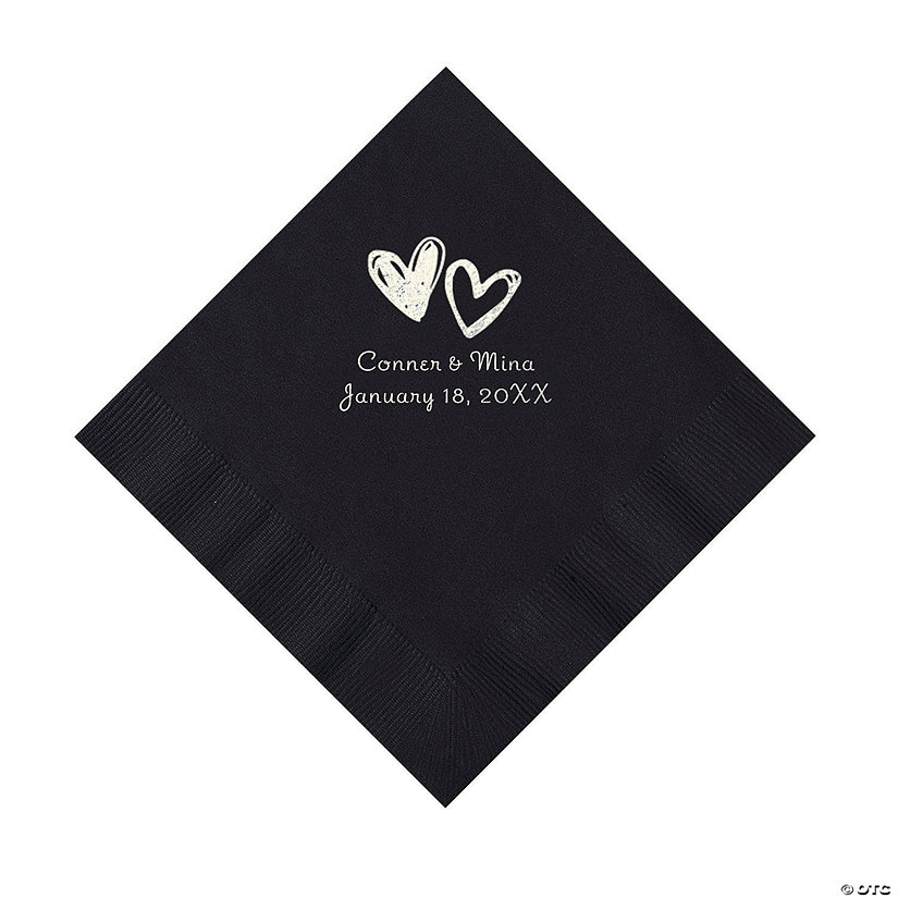 Black Hearts Personalized Napkins with Silver Foil - Luncheon Image Thumbnail