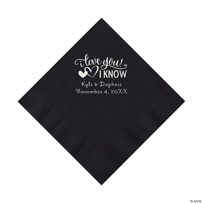 Black I Love You, I Know Personalized Napkins with Silver Foil - Luncheon Image Thumbnail